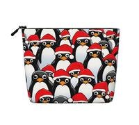 Longzehao Grande capacité Pingouins de Noël Impression de toile de jute artificielle, sac à cosmétiques avec fermeture à glissière., Noir, Taille unique, noir, One Size