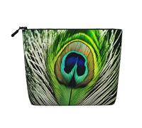 Longzehao Grande capacité plume de paon vert imprimé faux jute, sac de maquillage, sac de voyage, trousse de maquillage avec fermeture éclair, noir, taille unique, noir, taille unique, noir, One Size