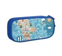 Longzehao Grande trousse à crayons avec fermeture éclair double couche Motif carte de Grèce