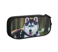 LONGZEHAO Grande trousse à crayons avec fermeture éclair double couche Motif chien husky
