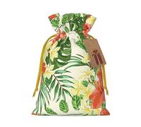 Longzehao Hojas Tropicales y Flores Sacs cadeaux de Noël avec cordon de serrage, sac d'emballage cadeau pour Noël, vacances, fête d'anniversaire