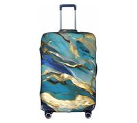 Longzehao Housse de bagage élastique de voyage, bleu sarcelle azurite et feuille d'or à motif marbré à l'huile imprimée avec fermeture éclair., Blanc, X-Large