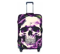 Longzehao Housse de protection élastique pour valise, avec fermeture éclair, motif tête de mort et rose violette., blanc, Large