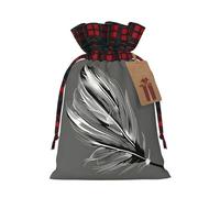 Longzehao Impression plume dansante sac cadeau en lin avec cordon de serrage de Noël, sacs d'emballage de Noël, sacs de bonbons de Noël