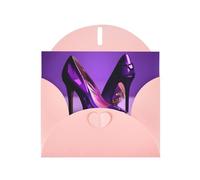 Longzehao Papier nacré élégant violet à talons hauts avec imprimé rouge à lèvres, cartes de vœux pour Noël, anniversaire, Thanksgiving