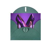 Longzehao Papier nacré élégant violet à talons hauts avec imprimé rouge à lèvres, cartes de vœux pour Noël, anniversaire, Thanksgiving