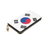 Longzehao Portefeuille en cuir de qualité supérieure avec fermeture éclair autour du drapeau de la République de Corée pour homme et femme avec blocage RFID