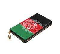 Longzehao Portefeuille en cuir de qualité supérieure avec fermeture éclair autour du drapeau de l'Afghanistan pour homme et femme avec blocage RFID