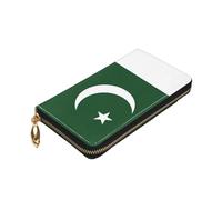 Longzehao Portefeuille en cuir de qualité supérieure avec fermeture éclair autour du drapeau du Pakistan pour homme et femme avec blocage RFID