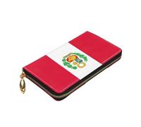 Longzehao Portefeuille en cuir de qualité supérieure avec fermeture éclair autour du drapeau du Pérou pour homme et femme avec blocage RFID