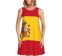 LONGZEHAO Robe d'été décontractée sans manches avec poche pour femme Motif drapeau espagnol 2025, noir, Taille L