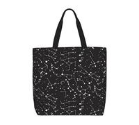 Longzehao Sac à bandoulière de grande capacité avec fermeture éclair, sac fourre-tout réutilisable avec imprimé constellation de divination étoilée pour le shopping
