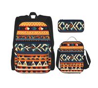 LONGZEHAO Sac à dos 3 pièces, polyvalent, réglable, grande capacité, imprimé motifs nationaux africains, sac à dos et trousse à crayons