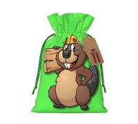 Longzehao Sac cadeau de Noël avec cordon de serrage imprimé castor pour Noël, vacances, fête d'anniversaire
