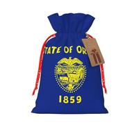Longzehao Sac cadeau de Noël avec cordon de serrage imprimé drapeau de l'État de l'Oregon, sac d'emballage cadeau pour Noël, vacances, fête d'anniversaire