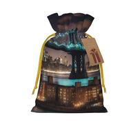 Longzehao Sac cadeau de Noël avec cordon de serrage imprimé New York Manhattan Bridge Night pour Noël, vacances, fête d'anniversaire