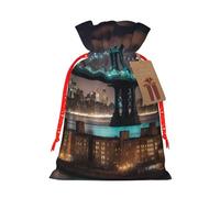 Longzehao Sac cadeau de Noël avec cordon de serrage imprimé New York Manhattan Bridge Night pour Noël, vacances, fête d'anniversaire