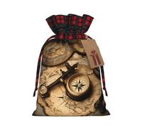 Longzehao Sac cadeau de Noël avec cordon de serrage - Motif boussole et carte du monde - Pour anniversaire, vacances, fête de Noël