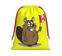 Longzehao Sac cadeau de Noël en velours ultra doux imprimé castor avec cordon de serrage, sacs cadeaux polyvalents