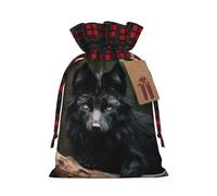 Longzehao Sac cadeau en lin avec cordon de serrage de Noël noir Beaver1, sacs d'emballage de Noël, sacs de bonbons de Noël