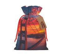 Longzehao Sacs cadeaux de Noël avec cordon de serrage imprimé Golden Gate Bridge pour Noël, vacances, fête d'anniversaire