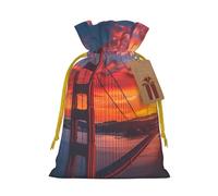 Longzehao Sacs cadeaux de Noël avec cordon de serrage imprimé Golden Gate Bridge pour Noël, vacances, fête d'anniversaire