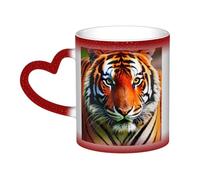 Longzehao Tasse en céramique à changement de couleur avec motif tigre et rayures oranges dans le ciel, tasses à café à changement de chaleur.