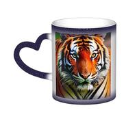 Longzehao Tasse en céramique à changement de couleur avec motif tigre et rayures oranges dans le ciel, tasses à café à changement de chaleur.