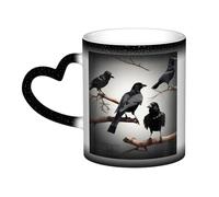 Longzehao Tasse en céramique avec motif corbeau noir sur une branche qui change de couleur dans le ciel, tasses à café à changement de chaleur.