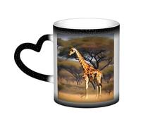 Longzehao Tasse en céramique avec motif girafe d'Afrique, arbre majestueux, changement de couleur dans le ciel, tasses à café à changement de chaleur.