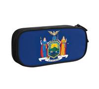 LONGZEHAO Trousse à crayons de grande capacité avec fermeture éclair double couche Motif drapeau de l'État de New York