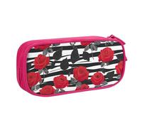 LONGZEHAO Trousse à crayons de grande capacité avec fermeture éclair double couche Motif rayures blanches et roses rouges