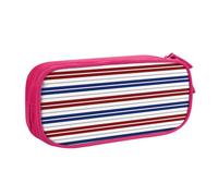 LONGZEHAO Trousse à crayons de grande capacité avec fermeture éclair double couche Motif rayures Rouge/bleu/blanc/gris