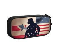 LONGZEHAO Trousse à crayons de grande capacité avec fermeture éclair double couche Motif soldats militaires américains
