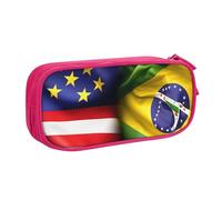 LONGZEHAO Trousse à crayons de grande capacité avec imprimé drapeaux américains et brésiliens, double couche à fermeture éclair