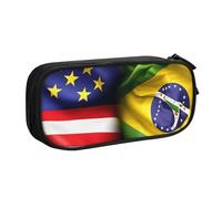 LONGZEHAO Trousse à crayons de grande capacité avec imprimé drapeaux américains et brésiliens, double couche à fermeture éclair