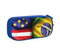 LONGZEHAO Trousse à crayons de grande capacité avec imprimé drapeaux américains et brésiliens, double couche à fermeture éclair