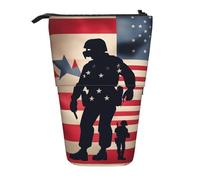 Longzehao Trousse à crayons télescopique avec impression du jour commémoratif des soldats militaires américains, étui de rangement pop-up portable, Noir/blanc, One Size