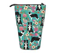 Longzehao Trousse à crayons télescopique avec motif floral Border Collie, Noir/blanc, One Size