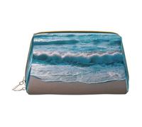 Longzehao Trousse de maquillage en cuir avec fermeture éclair et imprimé sable de mer transparent, blanc, One Size