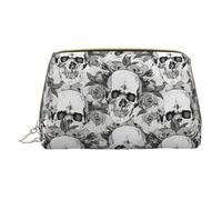 Longzehao Trousse de maquillage en cuir avec fermeture éclair et motif tête de mort squelette, blanc, One Size