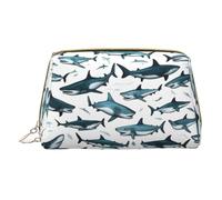 Longzehao Trousse de maquillage en cuir avec fermeture éclair Motif requin avec différents gestes, blanc, One Size