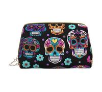 Longzehao Trousse de maquillage en cuir avec fermeture éclair Motif tête de mort, blanc, One Size