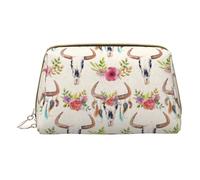 Longzehao Trousse de maquillage en cuir avec fermeture éclair Motif tête de mort de taureau, blanc, One Size