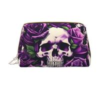 Longzehao Trousse de maquillage en cuir avec fermeture éclair Motif tête de mort Violet, blanc, One Size