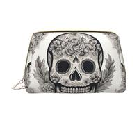 Longzehao Trousse de maquillage mexicaine en cuir avec fermeture éclair et motif tête de mort - Blanc - Taille unique, Blanc, One Size