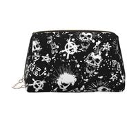 Longzehao Trousse de maquillage portable en cuir avec fermeture éclair et motif tête de mort Blanc