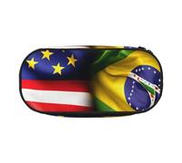 LONGZEHAO Trousse de rangement rectangulaire simple avec imprimé drapeaux américains et brésiliens pour fournitures de bureau, cosmétiques, articles de toilette