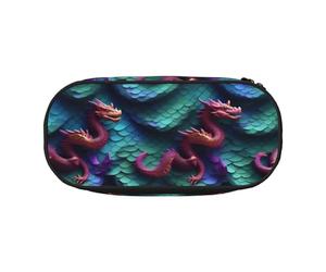 LONGZEHAO Trousse de rangement rectangulaire simple avec motif écailles de dragon magique 3D pour fournitures de bureau, cosmétiques, articles de toilette