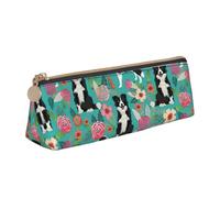Longzehao Trousse de rangement triangulaire simple avec motif floral Border Collie pour fournitures de bureau, cosmétiques, articles de toilette, Blanc, One Size, Art déco.